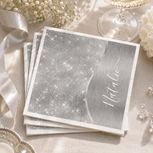 Silber Glitter Glam Bling Personalisierte Metallis Serviette