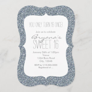 Silber Glitter Glam Sweet 16 Geburtstagseinladunge Einladung