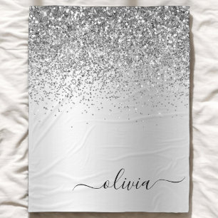 Silber Glitter Glanz Metall Monogramm Name Fleecedecke