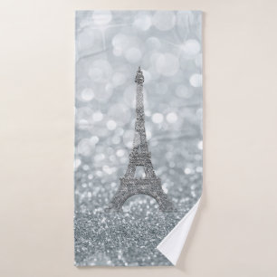 Silber Glitter Glanz Paris Eiffelturm Glamour Badhandtuch Set