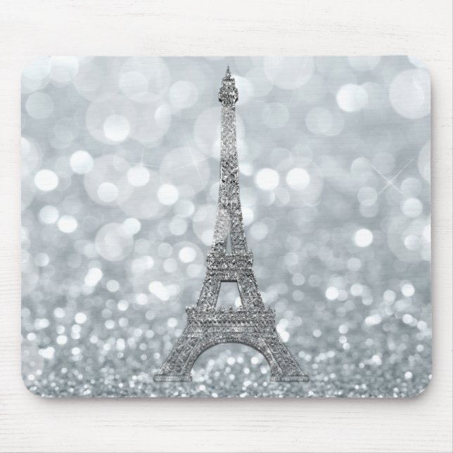 Silber Glitter Glanz Paris Eiffelturm Glamour Mousepad (Vorne)