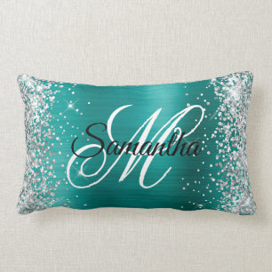 Silber Glitter Glänzend Aqua Türkis Folie Fancy Mo Lendenkissen