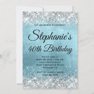 Silber Glitter Glänzend Blau Folie Fancy Monogramm Einladung