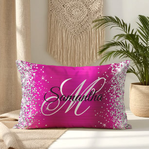 Silber Glitter Glänzend Hot Pink Folie Fancy Monog Lendenkissen
