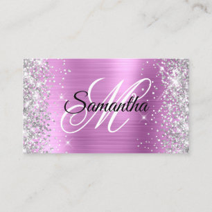 Silber Glitter Glänzend Lavendel Folie Fancy Monog Visitenkarte