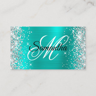 Silber Glitter Glänzend Türkis Folie Fancy Monogra Visitenkarte