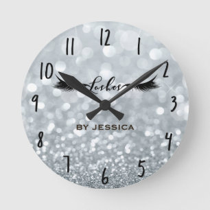 Silber Glitter Glitter Wimpern Salon Personalisier Runde Wanduhr