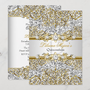 Silber-Glitter & Gold-Damaskus-Quinceanera-Einladu Einladung
