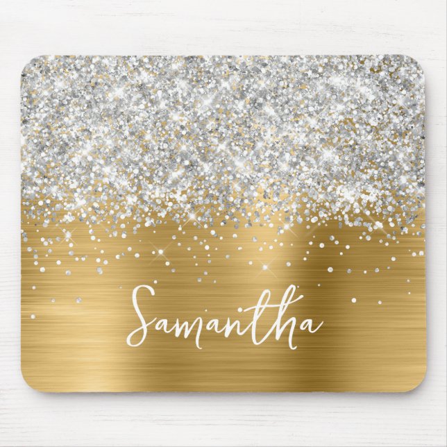 Silber Glitter Gold Glam Name Mousepad (Vorne)