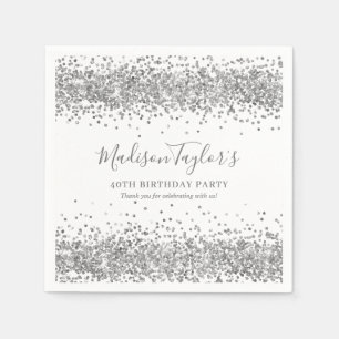Silber Glitter Grau Glanz Konfetti Geburtstag Serviette