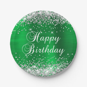 Silber Glitter Grün Folie Alles Gute zum Geburtsta Pappteller