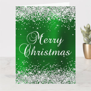 Silber Glitter Grün Folie Groß Frohe Weihnachten Karte