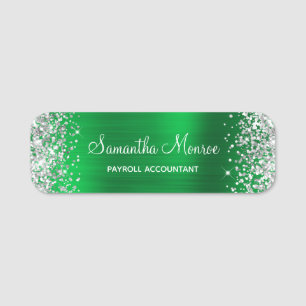 Silber Glitter Grün Folie Name Titel Namensschild