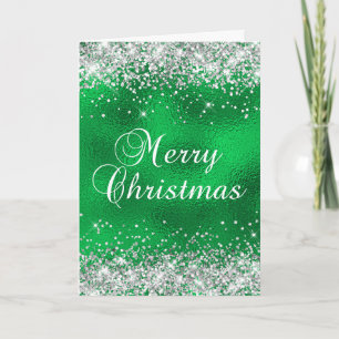 Silber Glitter Grün Glas Folie Frohe Weihnachten Karte
