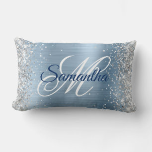 Silber Glitter Hellblau Folie Fancy Monogramm Lendenkissen