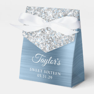 Silber Glitter Hellblau Folie Glam Sweet Sixteen Geschenkschachtel