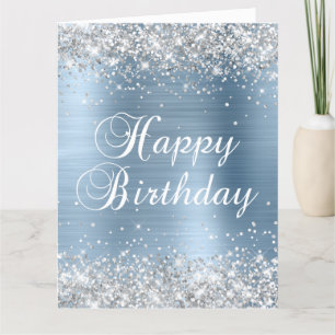 Silber Glitter Hellblau Folie Großer Geburtstag Karte