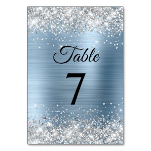 Silber Glitter Hellblau Folie Tischnummer