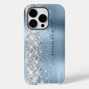 Silber Glitter Hellblau Glam Mädchenhaft Signature iPhone 14 Pro Hülle