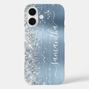 Silber Glitter Hellblau Metallic Weibliches Signat iPhone 16 Hülle