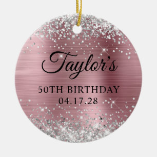 Silber Glitter Hellrosa 50. Geburtstag Foto Keramik Ornament