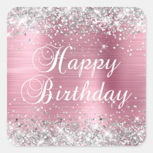 Silber Glitter Hellrosa Folie Alles Gute zum Gebur Quadratischer Aufkleber