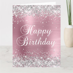 Silber Glitter Hellrosa Folie Großer Geburtstag Karte