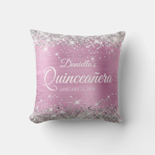 Silber Glitter Hellrosa Folie Quinceañera Kissen