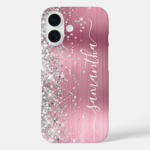 Silber Glitter Hellrosa Metallic Weibliches Signat iPhone 16 Hülle