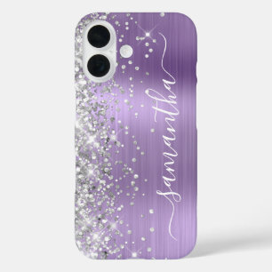 Silber Glitter Hellviolett Metallisch Signature iPhone 16 Hülle