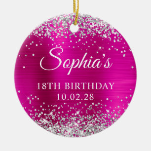 Silber-Glitter Hot Pink Folie 18. Geburtstag Foto Keramik Ornament