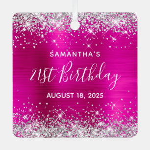 Silber Glitter Hot Pink Folie 21. Geburtstag Ornament Aus Metall