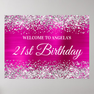 Silber Glitter Hot Pink Folie 21. Geburtstags-Will Poster