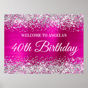 Silber Glitter Hot Pink Folie 40. Geburtstags-Will Poster