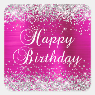Silber Glitter Hot Pink Folie Alles Gute zum Gebur Quadratischer Aufkleber