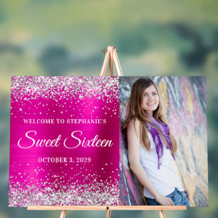 Silber Glitter Hot Pink Folie Sweet Sixteen Willko Acrylschild