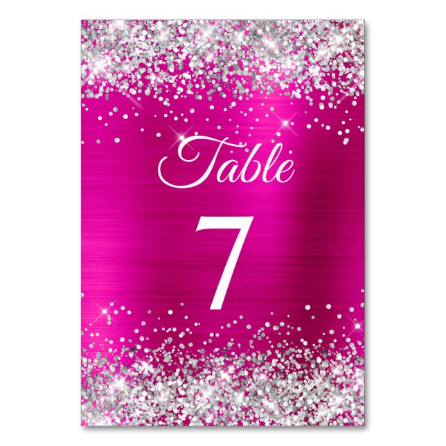 Silber Glitter Hot Pink Folie Tischnummer (Vorderseite)