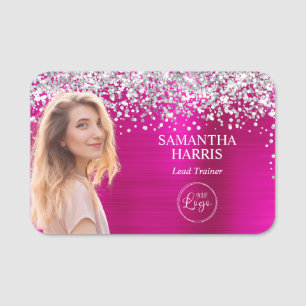 Silber Glitter Hot Pink Folien-Schnittfoto und Log Namensschild