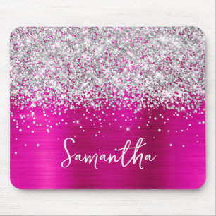 Silber Glitter Hot Pink Glam Name Mousepad