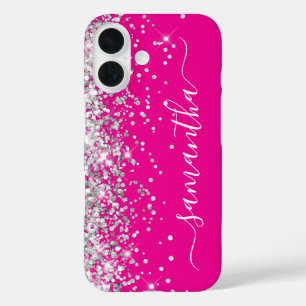Silber Glitter Hot Pink Mädchen-Unterschrift iPhone 16 Hülle