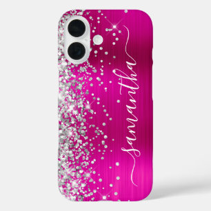 Silber Glitter Hot Pink Metallic Weibliches Signat iPhone 16 Hülle