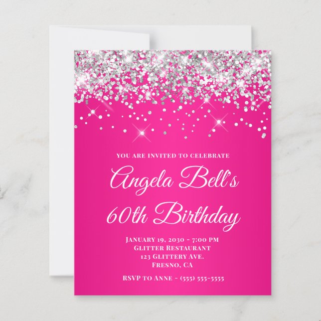 Silber Glitter Hot Pink Ombre 60. Geburtstag (Vorderseite)