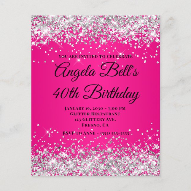 Silber Glitter Hot Pink Ombre Fancy Monogramm 40. Flyer (Vorne)
