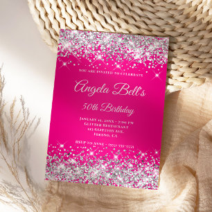 Silber Glitter Hot Pink Ombre Fancy Monogramm Einladung