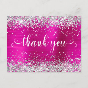 Silber Glitter Hot Pink Sweet 16 Herzen Dankeschön Postkarte