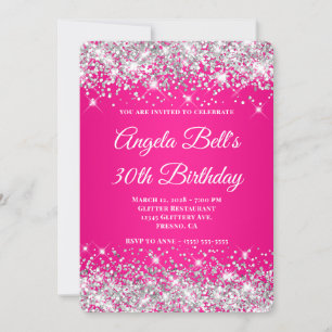 Silber Glitter Hot Pink Verlauf 30. Geburtstag Einladung