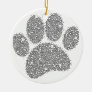 Silber-Glitter-Hundepfotenabdruck Keramik Ornament