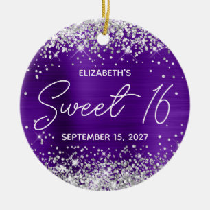 Silber Glitter Indigo Lila Fancy Sweet 16 Foto Keramik Ornament