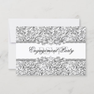 Silber-Glitter- & Juwelen-Hochzeitsfeier-Zusage Einladung