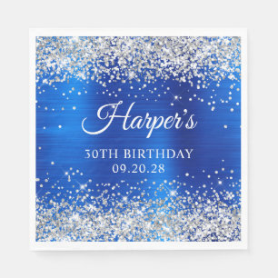 Silber Glitter Königlich Blau Folie 30. Geburtstag Serviette